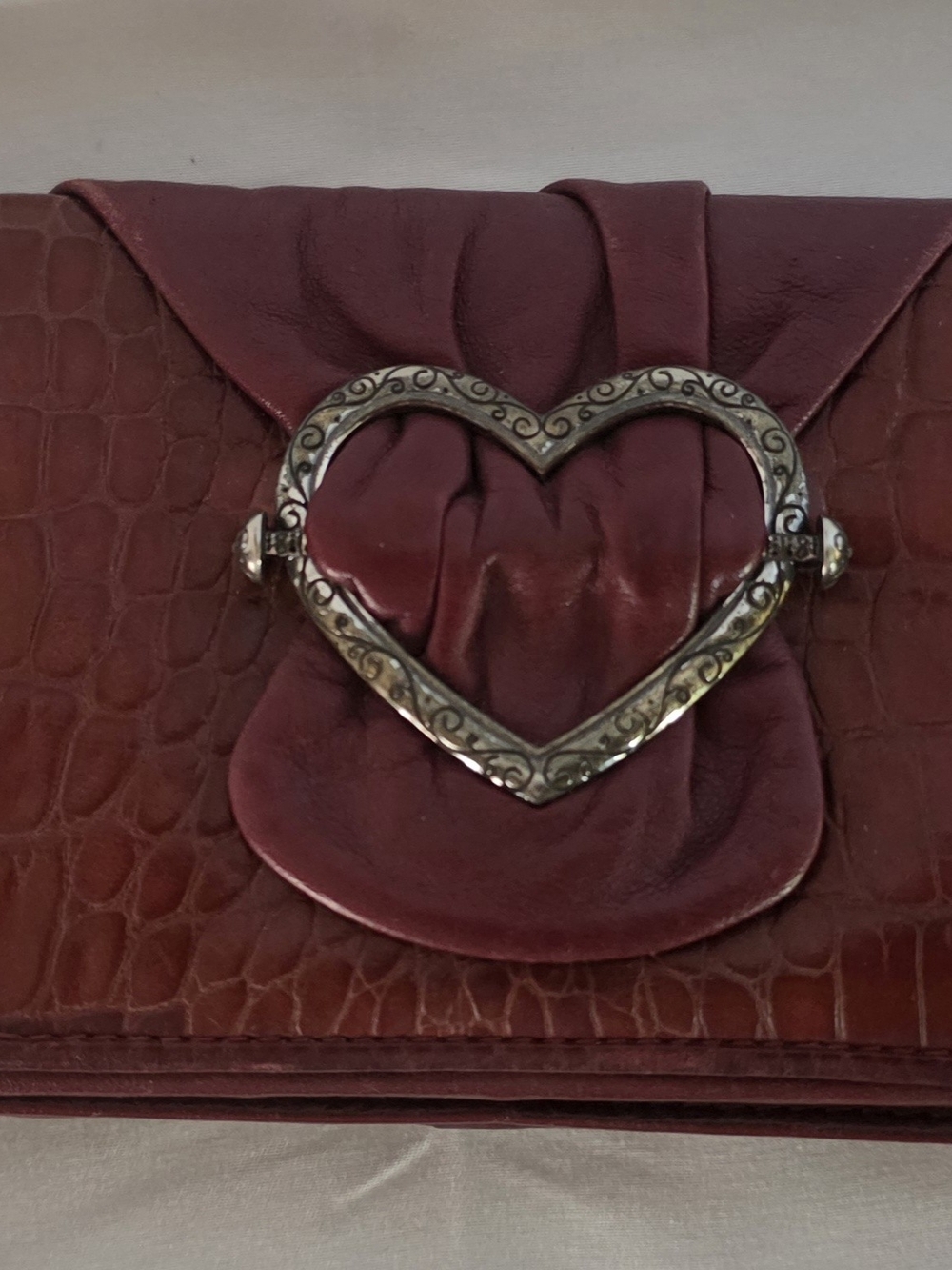 Brighton Burgundy Heart-Accent Wallet with Shoulder Strap